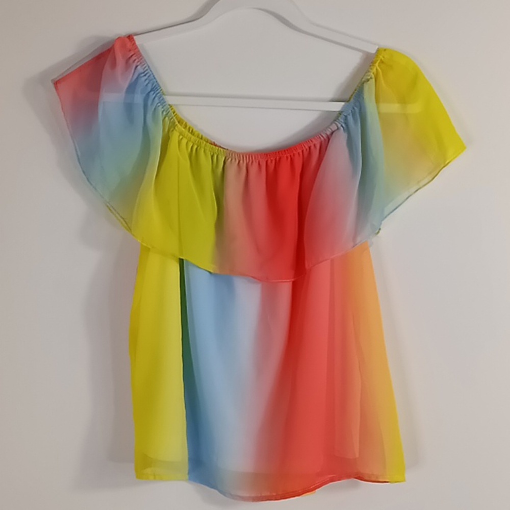 Palms Away Rainbow On/Off Shoulder Cropped Top Size Small